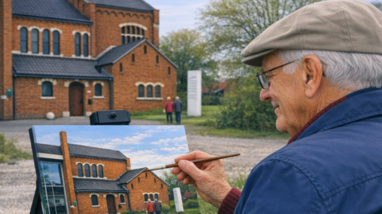 oudere man schildert erfgoedlocatie
